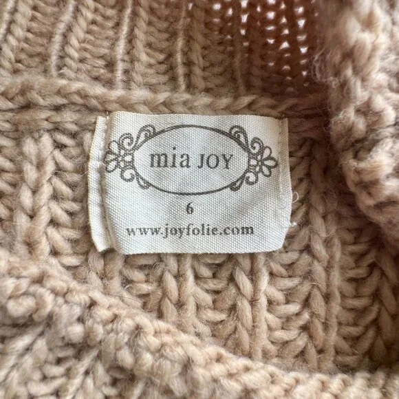 MIA JOY Chunky Knit Cropped Sweater Girls 6 Tan Brown Oversized Crop Joyfolie - Picture 6 of 7